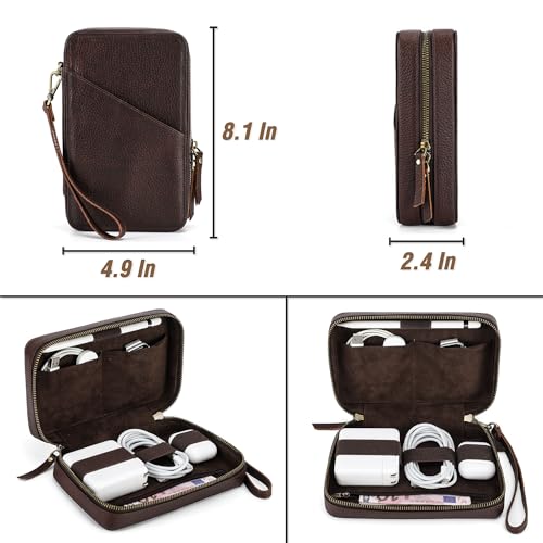 Electronic Organizer Case Tech Kit (Vintage Coffee -【Lychee Grain Leather】 / Electronic Storage Case - Sturdy Handmade)