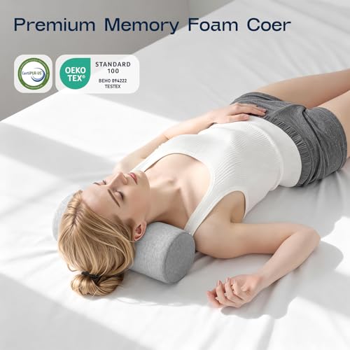 Neck Roll Cervical Pillow for Neck Pain Relief (Grey / Large - 6.0" H)