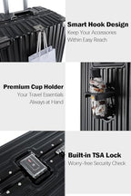 26 Inch Checked Zipperless Luggage with Cup Holder (Black (PC+Aluminum) / Checked in 26inch)