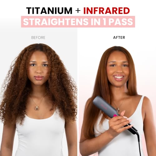 Titanium Flat Iron Hair Straightener Large with Infrared (Dark Grey & Purple / 1.8 Inch Plate)