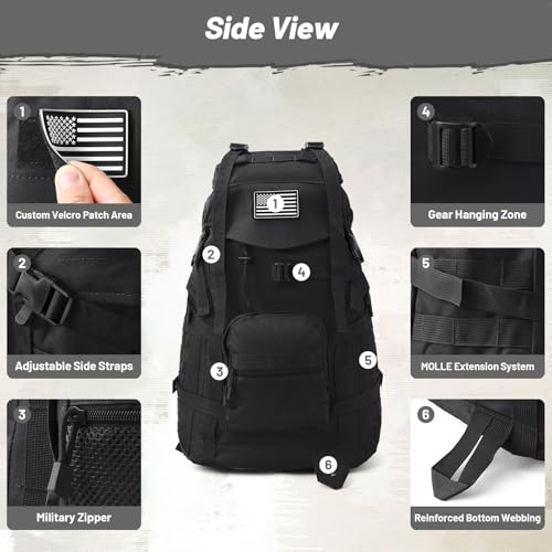 50L Tactical Backpack for Men and Women (Black / Large-50L)