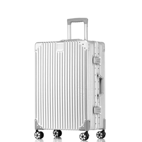 Zipperless Suitcase with Aluminum Frame (Silver / Checked in 24inch)
