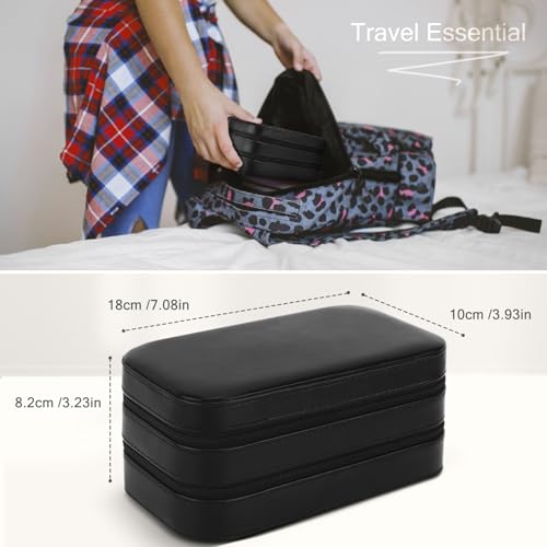 Small Travel Jewelry Box with Double Zipper (Black)