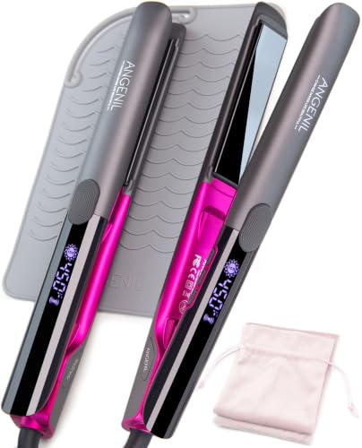 Titanium Flat Iron Dual Voltage Hair Straightener and Curler 2 in 1 (Flat Iron 1-inch_grey)