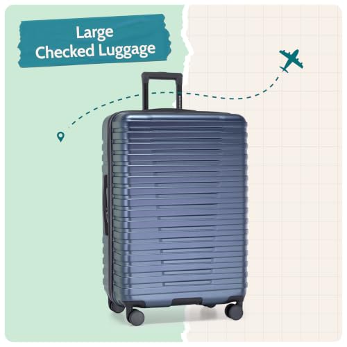 Boren Expandable Hardside Rugged Travel Luggage with 8 Spinner Wheels (Checked-Large 30-Inch, No USB Port / Slate Blue)