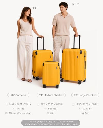 Luggage Set Light and Durable Hardshell (Yellow2.0 / 3-Piece Set (20/24/28))