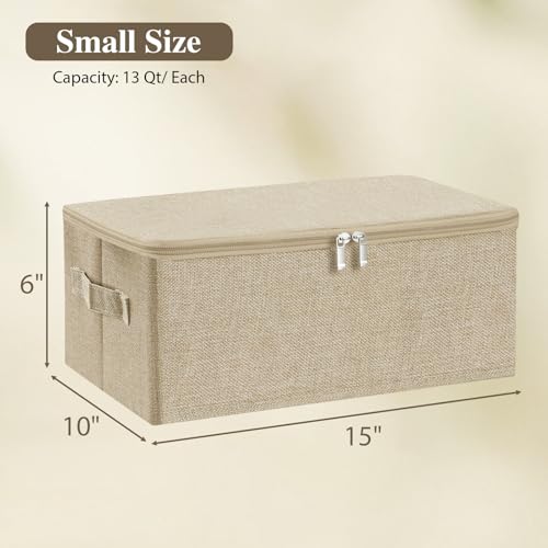 Fabric Storage Bins with Zipper Lids (Beige / Small (Pack of 2))