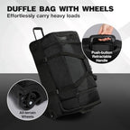 30" Large Rolling Duffle Bag with Wheels and Handle for Travel (30" Black)