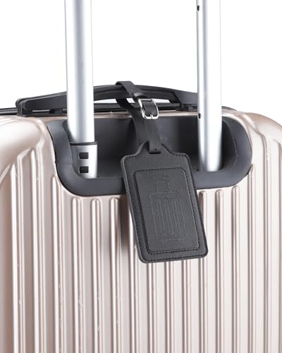 Leather Luggage Tags for Suitcases (Black / 2 Pack)