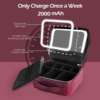 Travel Makeup Bag Cosmetic Bag Makeup Organizer Bag with Lighted Mirror (Wine Red / Woven)