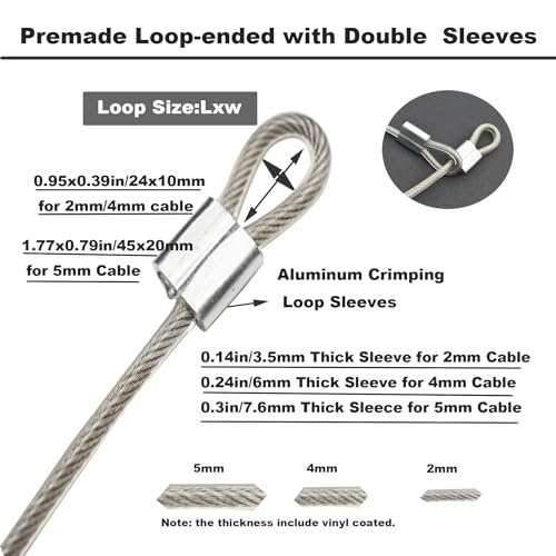 10 Pcs 5mm Wire 12 inch Vinyl Coated Stainless Steel Cable with Loops Short Wire Rope Lanyard Lock Security Chain Link for Outdoor Gates (5mm(T) x 12 in(L) 10PCS / Clear)