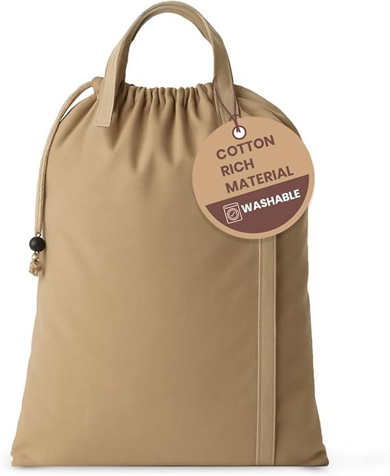 LFH Home Large Premium Cotton Rich Canvas Laundry Bag with Drawstring and Handles Heavy Duty (24”x36” (Pack of 2) / Beige)