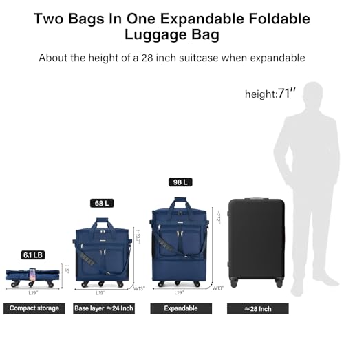 Expandable Luggage Bags for Travel Collapsible Suitcase with Wheels (Blue)