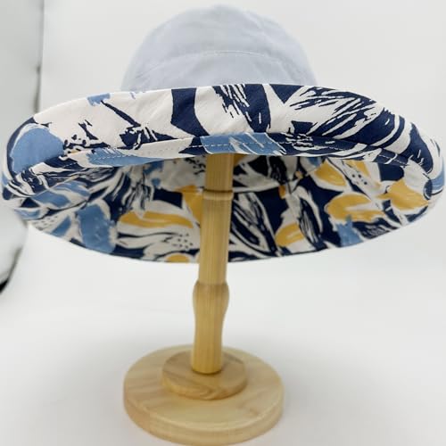 Womens Sun Hats Wide Brim Reversible Bucket Cotton Hat Packable Summer Travel Cap with Hat Clip (Medium / Blue2)