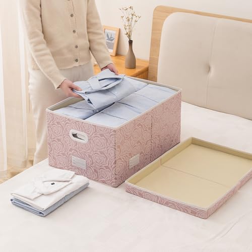 Jumbo Collapsible Storage Boxes with Lids Fabric Decorative Storage Bins Cubes Organizer Baskets with Cover Handles Divider for Bedroom Closet Living Room 23.2x15.7x11.8 Inch 3 Pack (Pink / XX Large(3-Pack))