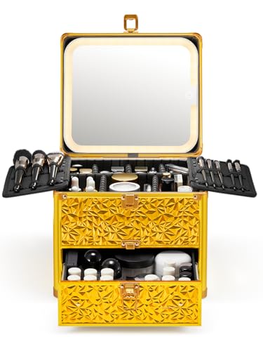 Makeup Box with Detachable Magnetic LED Mirror (Bling Gold / Large)