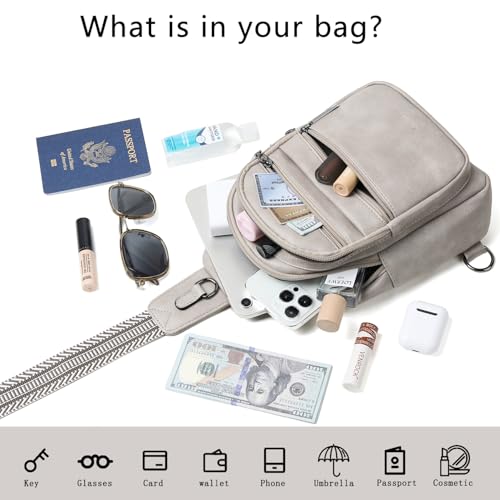 Sling Bag for Women Crossbody Bags Fanny Packs Sling Purse Backpack Shoulder Bag Vegan Leather Chic Gifts Travel Handbag Light Grey (Light Grey)
