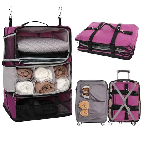 Travel Portable Hanging Shelves Closet Organizer Packing Luggage Storage with Multifunctional and Foldable Invisible Compartment (Purple / XX-Large)