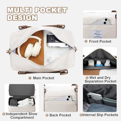 Large Travel Duffle Bag Expandable Carry On Weekender for Women 18x14x8 (A47-BeigeBrown / X-large)
