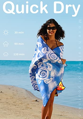 Microfiber Beach Towel (2 Pack Blue Comb / 32x71 Inch)