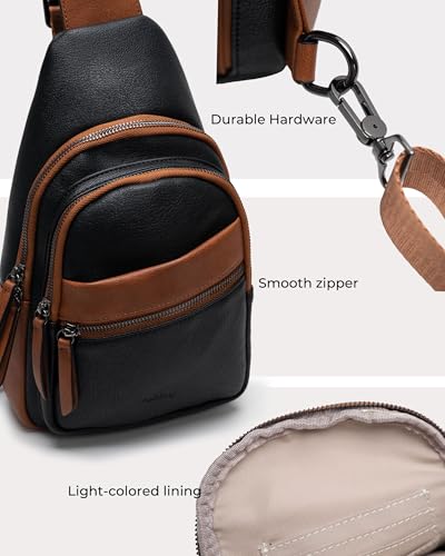 Large Sling Bag for Women Crossbody Purse Leather Fashionable Trendy Chest Bag for Travel (Brown With Black / Leather-like Flex)
