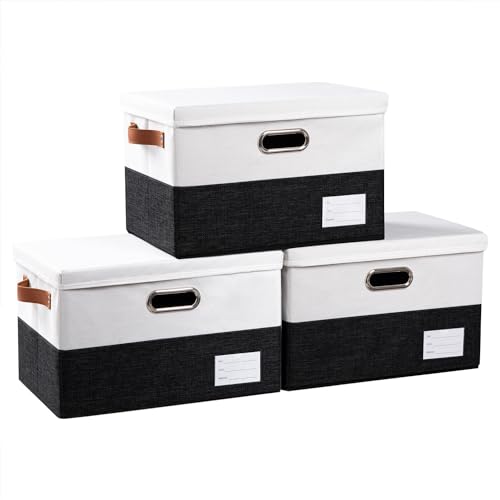 Foldable Storage Bins with Lids [3 (Black & White / M(3-Pack))