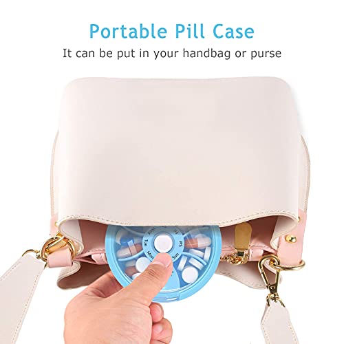 2PCS INVODA Weekly Pill Organizer 7 Compartment Rotating Pill Box for Daily (Pink+blue)