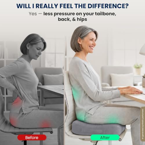 Seat Cushion Memory Foam Chair Pad for Tailbone Pain Relief (Light Gray / X-Large)