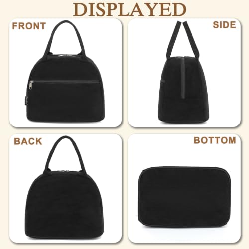 Lunch Bag for Women Insulated Lunch Box Corduroy Lunch Tote Cooler for Travel Work Picnic (Corduroy Black)