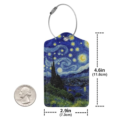 2 Pack Luggage Tags for suitcases Van Gogh Starry Night TSA Approved Label Luggage Tag Baggage Tag Leather Stainless Steel Loop Label Tag for Men Women Travel Bag Suitcase (Van Gogh Starry Night)