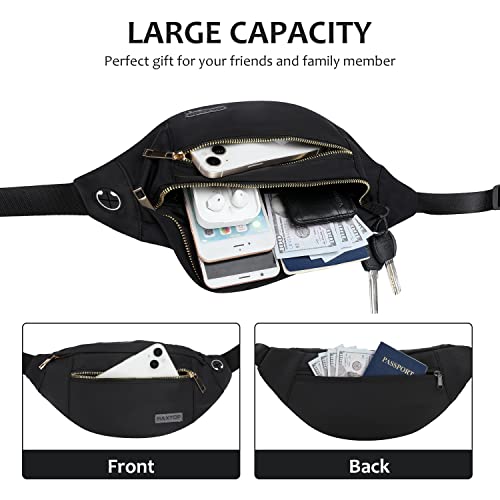 Fashion Cross body Fanny Pack Shoulder Bag for Women Men with Gold Zipper (Black(upgrade Fabric Gold Metal Zipper) / Large)