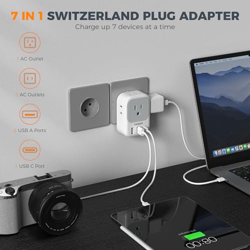 Switzerland Travel Plug Adapter (White grey-Type J)