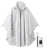 Rain Poncho Jacket Coat Hooded Zipper Style for Women (One Size / Line White Point)