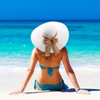 Womens Big Bowknot Straw Hat Foldable Sun Hats Floppy Beach Hat Large Roll up Cap UPF 50+ (White With Khaki Band/ 5.5" Brim, 1 Pack)