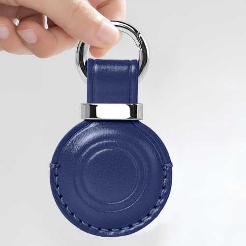 1 Pack Genuine Leather Handcrafted for Airtag Holder Keychain (B7-Dark Blue)