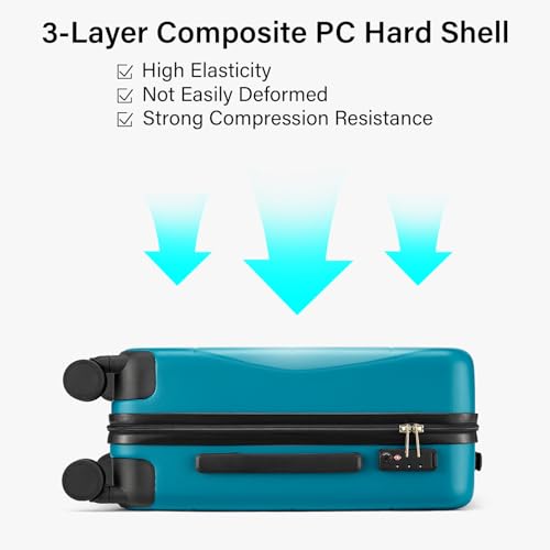 2 Piece Hard Shell Luggage Sets with Spinner Wheels Carry On suitcase Set Checked Large Luggage Lightweight Travel Luggage for Men Women (Caribbean Blue / 20/28 Inch)