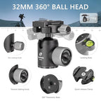 Carbon Fiber Lightweight Travel Tripod with 360° Ball Head (with Center Column, Max Load 8kg)