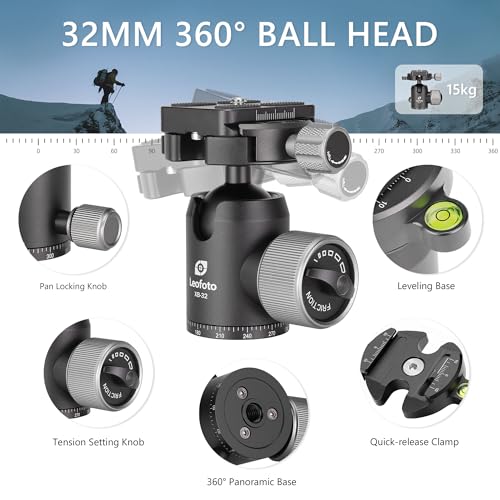 Carbon Fiber Lightweight Travel Tripod with 360° Ball Head (with Center Column, Max Load 8kg)