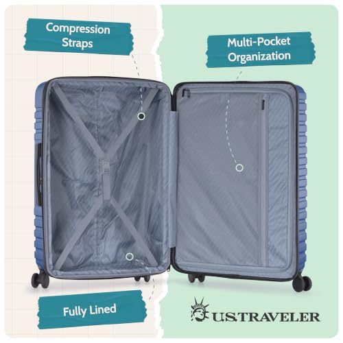 Boren Expandable Hardside Rugged Travel Luggage with 8 Spinner Wheels (Checked-Large 30-Inch, No USB Port / Slate Blue)