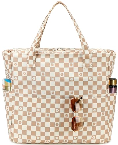 Large Beach Bag for Women (Brown-white)
