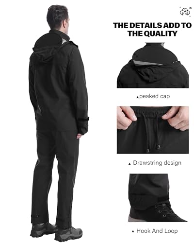 Rain Suit Waterproof Breathable Lightweight 2 (3X-Large / Black)