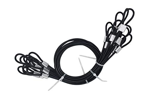1/8"(3mm) Wire Diam Stainless Steel Cable Eyelets Loops Short Rope Lanyard Safety Tether Chain Lock with Vinyl Coated Cover, 10Pcs 20" Long Black (20 inches - 10 Pcs / Black-A)