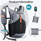 20L Hiking Backpack for Men Women Lightweight Foldable Small Daypack for Travel Camping Outdoor (Grey and Black / 20l)