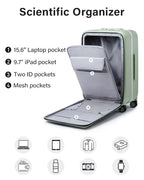 Wide Handle Luggage with Front Pocket Hardshell Aluminium Check In Suitcase with Wheels Medium 24 Inch Front Opening Checked Luggage with Spinner Wheels TSA Approved Luggage (Checked Medium 24 Inch / Bamboo Green)