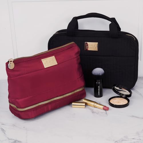 Quilted Makeup Bag with Brush Case (Burgundy)