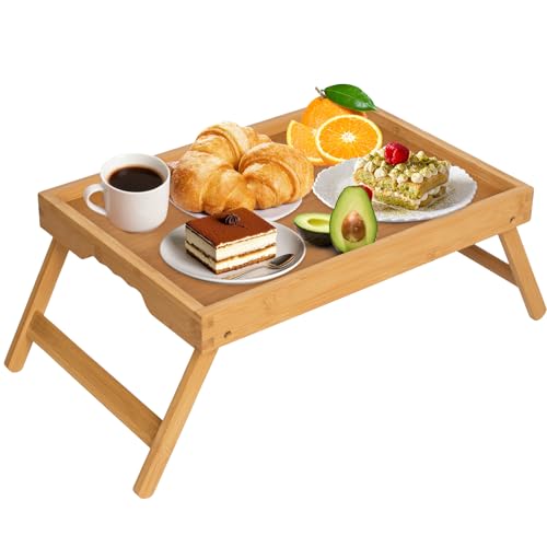 FSC 100% Bamboo Bed Tray with Folding Legs (25.9" x 14.2" x 10" / Bamboo)