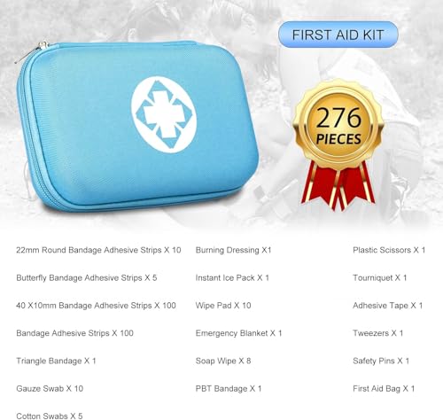 First Aid Kit 276PCS Car Home Camping Essentials Blue Emergency Kit (Blue-276pcs)