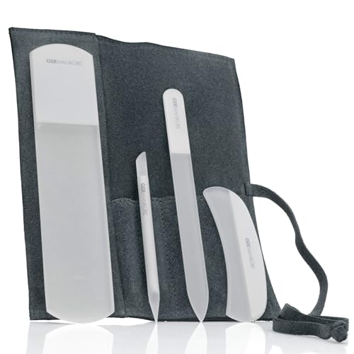 4pc Gray Glass Nail & Pedicure File Set (4-Pc: Glass File, Moon File, Cuticle Stick / Gray Suede Roll)