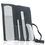 4pc Gray Glass Nail & Pedicure File Set (4-Pc: Glass File, Moon File, Cuticle Stick / Gray Suede Roll)