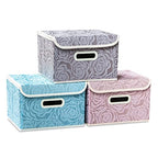 Collapsible Storage Boxes with Lids Fabric Decorative Storage Bins Cubes Organizer Containers Baskets with Cover Handles Divider for Bedroom Closet Living Room 9.8x7.9x6.7 Inch 3 Pack (Assorted Color / Small(3-Pack))